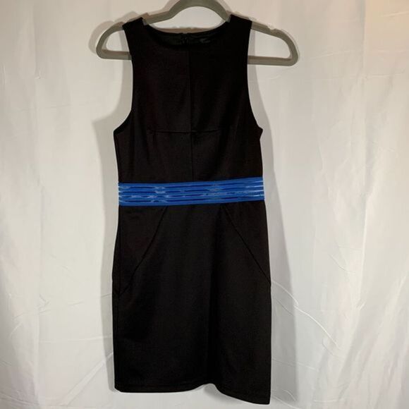 Topshop Black and Blue Stripe Zip-Up Back Mini Dress - Picture 1 of 7